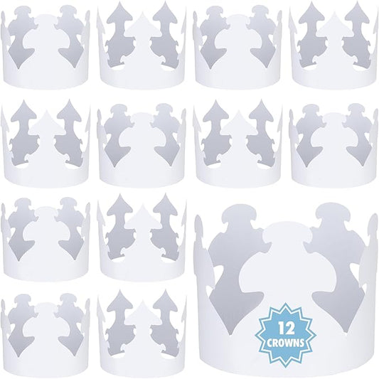 Hygloss White Paper Crowns 12 Pack - Paper Crowns for Kids to Decorate - Craft Activity - Blank Crown for Adults - Perfect for Parties, Celebrations - DIY Crown Crafts
