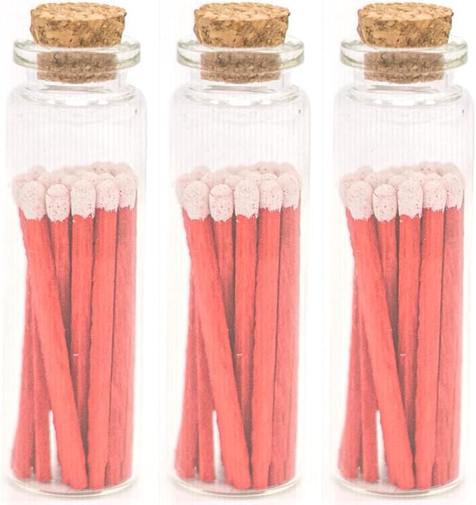 River Birch Decorative Matches in a Bottle With Striker - Cute & Colored - 3 Bottles, Peppermint Tip, 60 Count