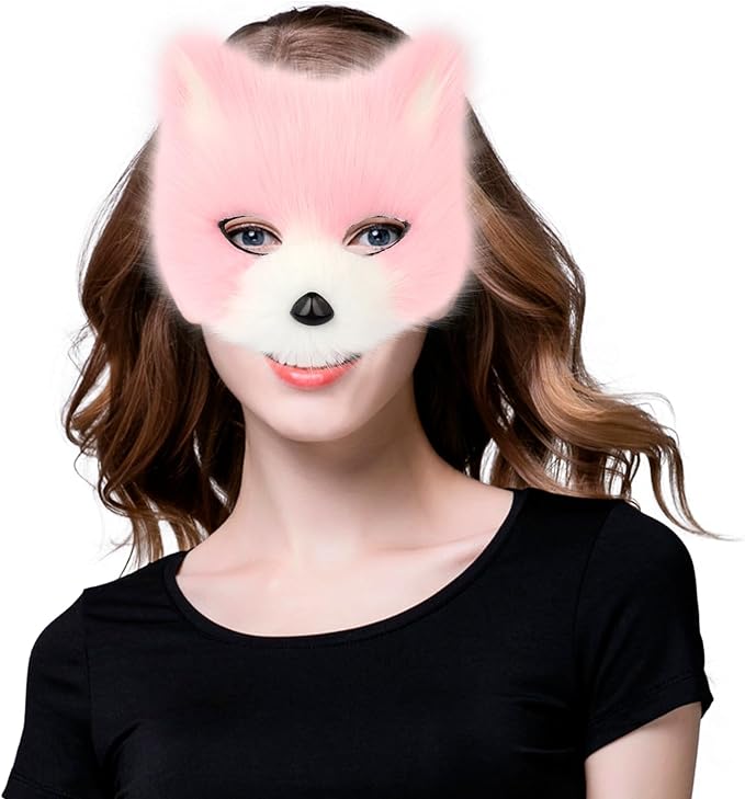 HAOAN Furry Fox Mask Wolf Fox Tail and Paw Gloves Set Adult Cat Halloween Mask Cosplay Animal Party Costume