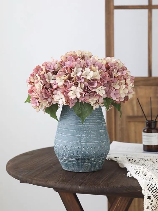 Kimura's Cabin 6pcs Fake Hydrangea Flowers Vintage Artificial Silk Hydrangeas Bouquets Faux Hydrangea with Stems for Autumn Wedding Party Home Garden Table Center Decoration (Pink Purple)