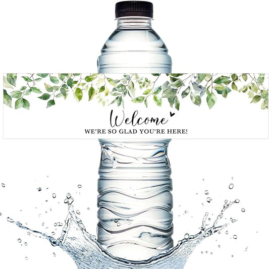 100PCS Wedding Water Bottle Labels Waterproof Greenery Floral Wraps Sticker for Water Bottle Baby Shower Bottle Label for Bridal Shower Party Welcome A02