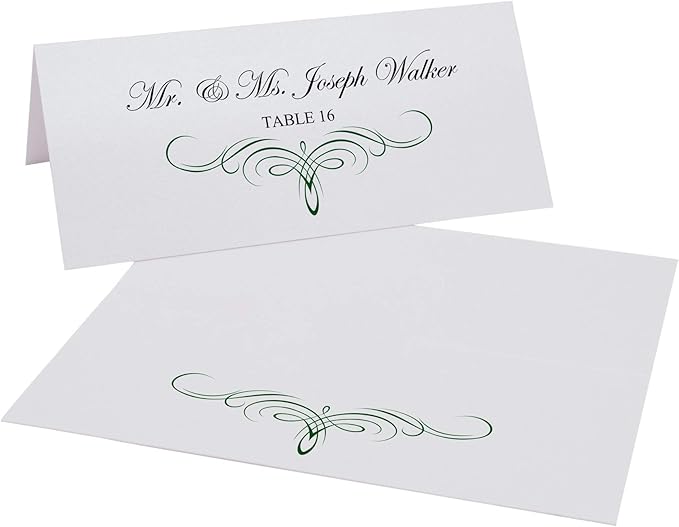 Decadent Flourish Place Cards, Hunter Green (Choose Color), Set of 150, Pre-cut and Scored - Wedding, Party, Dinner, and Special Events - Made in the USA
