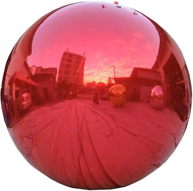 Inflatable Mirror Ball,Silver & Gold & Iridescent Giant Mirror Balloon,Big Shinny Balls,Reusable PVC Hanging Disco Sphere For Party & Wedding & Event Decoration (Red, 20in 1.6ft 0.5m)