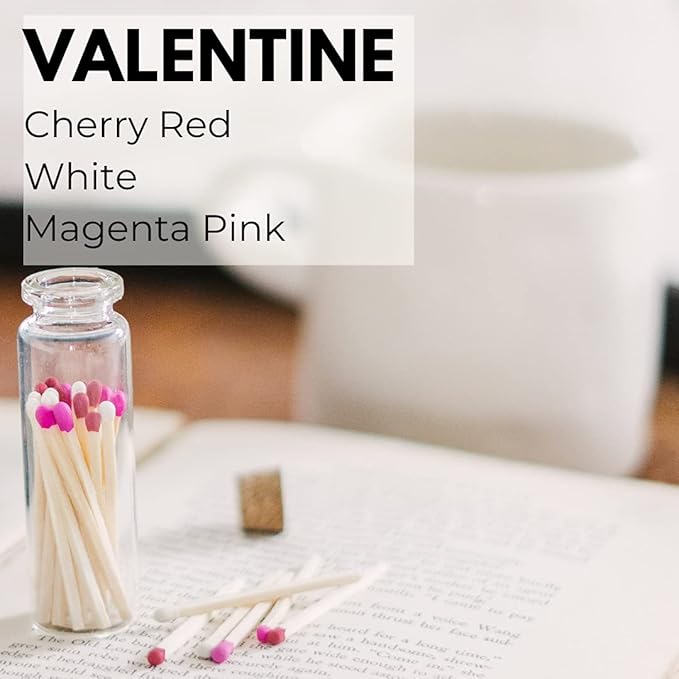 River Birch Decorative Matches in a Bottle with Striker - Cute & Colored Matches - 2 Bottles, Romantic Valentine's Blend Tip, 40 Matches