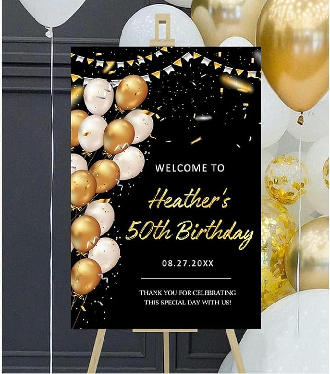 Personalized Sign for 50th Birthday Party - Decorations Celebration Sign, Happy Birthday Any Age Board, Minimalist Party Signs#1