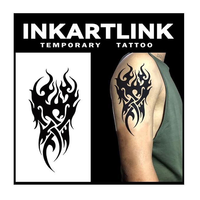 INKARTLINK Tattoo Tech,2 Sheets Extra-Large Semi Permanent Tattoo,Adult Art Design Temporary Tattoos, Lasts 1-2 Weeks, Waterproof, Realistic look, No Adhesive, No reflection (Fire Totem Design?