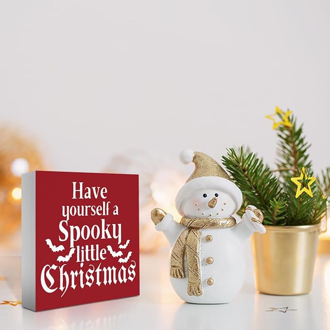 Have Yourself a Spooky Little Christmas Sign Decorations for Home Office Bathroom, Gothic Horror Movie Scary Christmas Decor 5 x 5 Inch