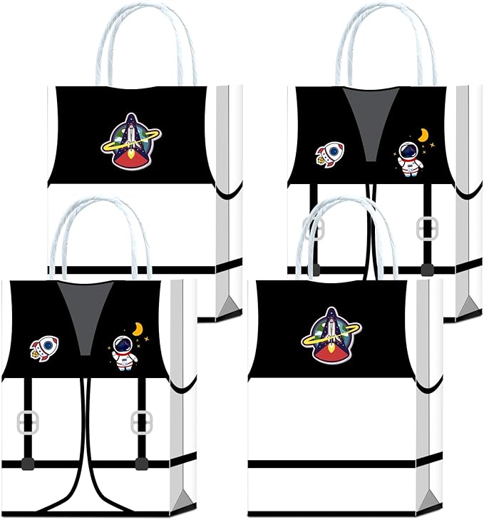 16 Pieces Astronaut Vest Birthday Goodie Bags,Outer Space Gift Snacks Treat Candy Favors Bags with Handles for Space Suit Theme Birthday Party Decorations