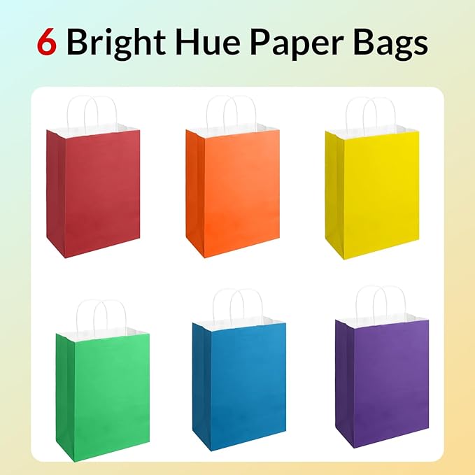 SUNEE Gift Bags with Handles 8x4.3x10.7, 100 Pcs Paper Gift Bags Medium Size Bulk, Bright Color for Wedding, Birthday, Party Supplies and Celebrations