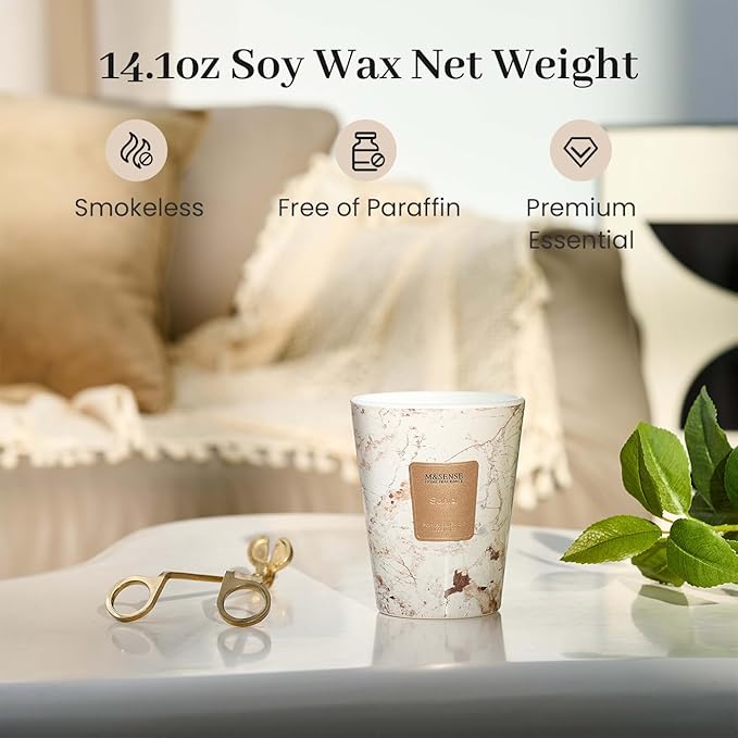 M&SENSE Santal Scented Candles for Home, 3 Wick Highly Scented Jar Candle, 14.1 Oz 80H Long Lasting Burning Christmas Candle for Women, Aromatherapy Candles for Holiday Christmas Gift