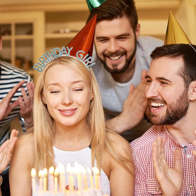 AOPRIE Birthday Crown for Women Girls - Princess Tiara with Rhinestones and Happy Birthday Accessories, Blue