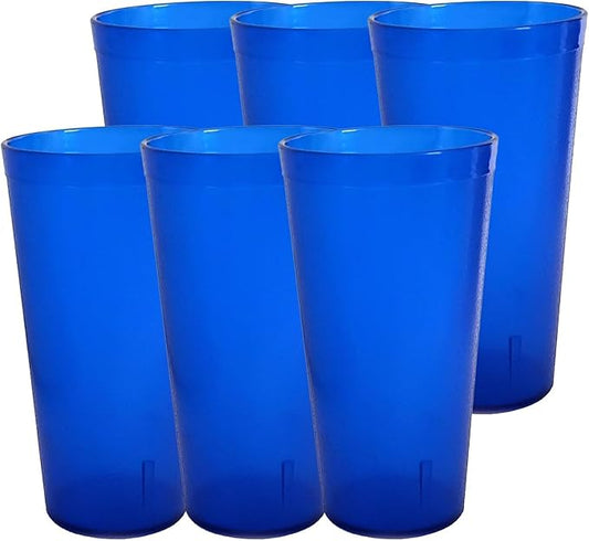 Party Outlaw Dark Blue Plastic Cup Tumblers 6 Pc 16oz Lightweight, Heavy Duty Stackable Cafe Style Plastic Glasses. Reusable & Dishwasher Safe Ice Tea & Water Cupsafe Ice Tea & Water Cups