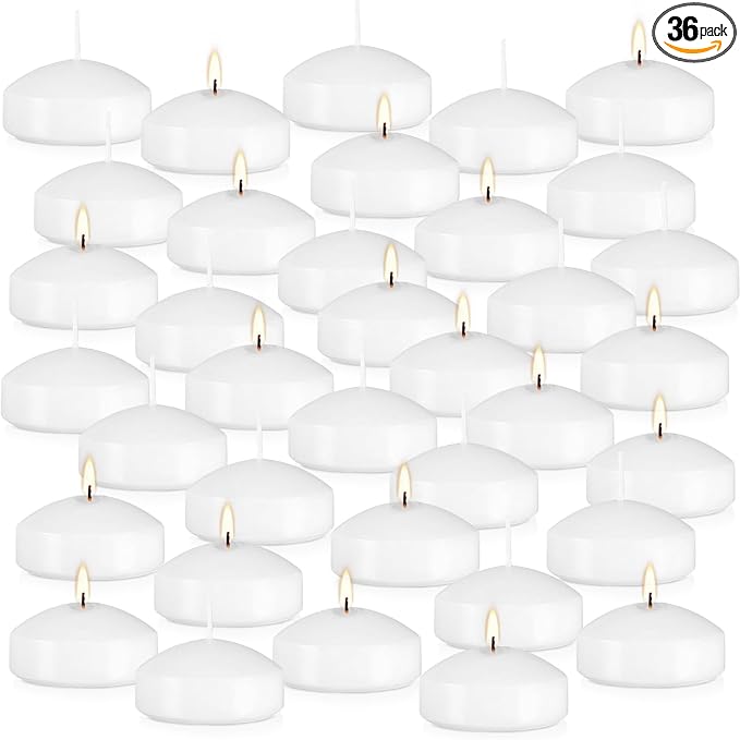 36 Packs 3-Inch unscented White Floating Candles - Ideal for Weddings, Pool Party, Holiday Centerpieces and Events - Odorless, Drip-Free, Long Lasting Burn Time