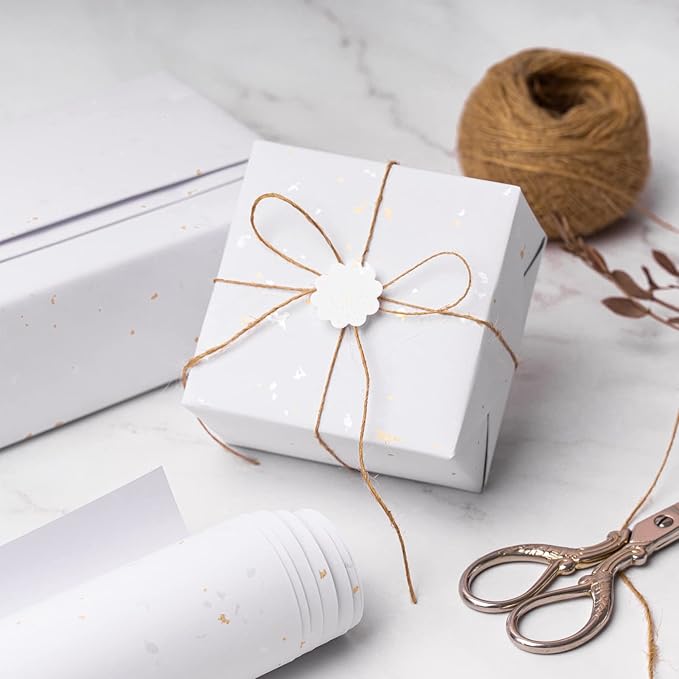 WRAPAHOLIC 30 Inch Jumbo White Wrapping Paper Roll - 30 Inch x 16.5 Feet - White Gold Design with Silky Touch Perfect for Birthday, Holiday, Wedding, Baby Shower