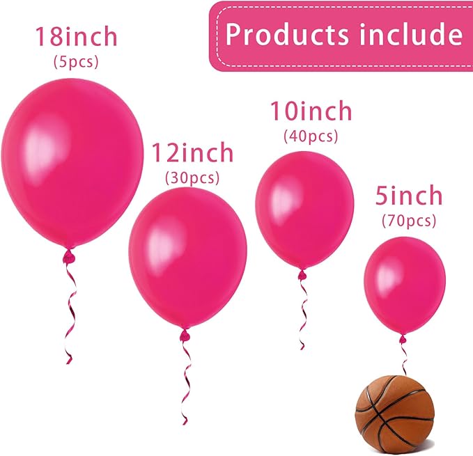 Hot Pink Balloons 145 pcs Magenta Fuchsia Balloons Different Sizes of 18 12 10 5 Inch Balloon Arch Kit Balloon Garland for Valentine's Day Princess Party Decorations