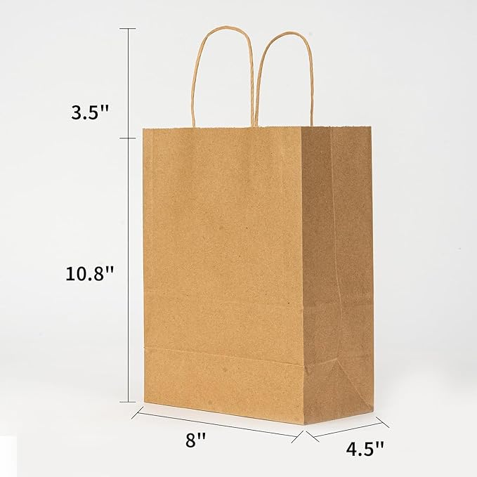 JET PAPER BAGS 750 Pack 5x3x8.25 Inch Small Paper Gift Bags with Handles Bulk, Brown Kraft Paper Bags for Grocery Shopping Retail Bags, Birthday Party Favors Wedding Bags