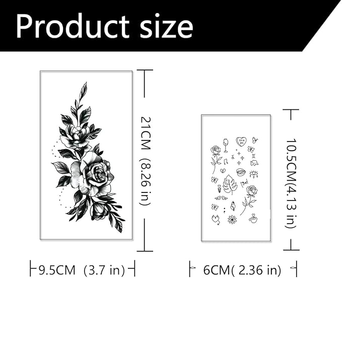 20 Sheets Temporary Tattoos - Black Fake Tattoo Stickers Set for Women Men, Including Floral Mandala and Animal Tribal Designs, Waterproof Body Art for Party Festival