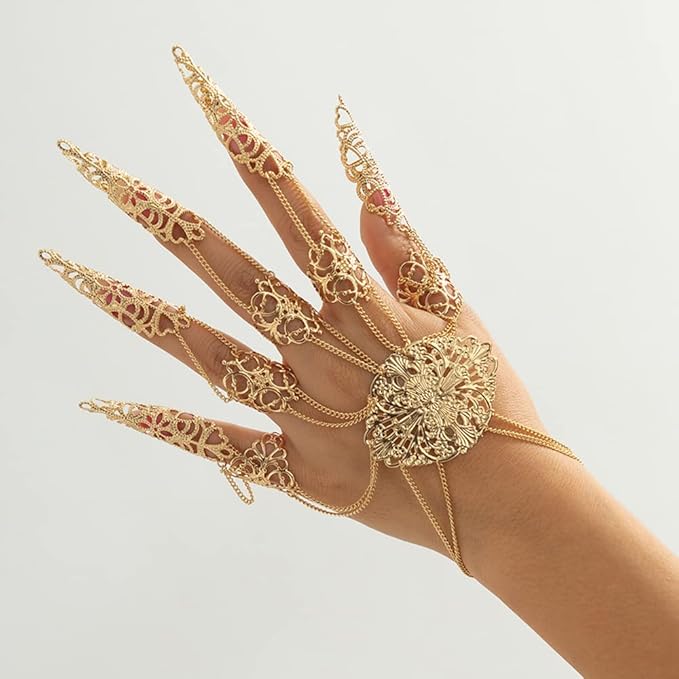 Octwine 1 pcs Ancient Queen Bracelet with Finger Nails Tip Claw Belly Dance Hand Chain Indian Dainty Costume Finger Nails Bracelet for Women