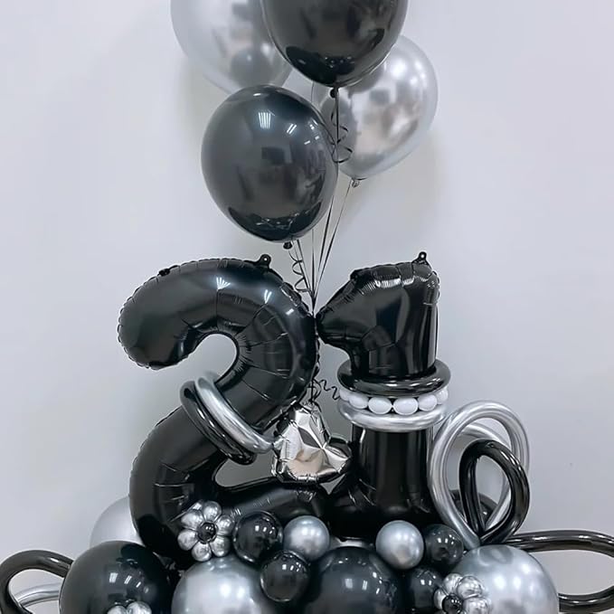 40 inch Black 2 Number Balloon Giant Foil Helium Balloons Black Large Digital Balloon 2 Number 2 Balloons for 2nd Birthday Party Decorations Anniversary Events Decoration Supplies