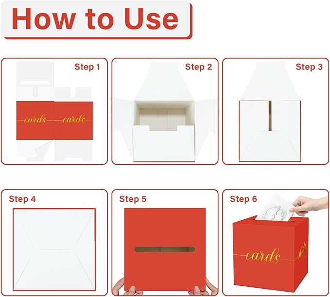 1 Pack Red and Gold Foil Card Box for Party, 8.7" Red Gift Card Box Money Box for Birthday, Wedding, Baby Shower, Retirement, Anniversary, Bridal Shower, Graduation, Raffle Ticket