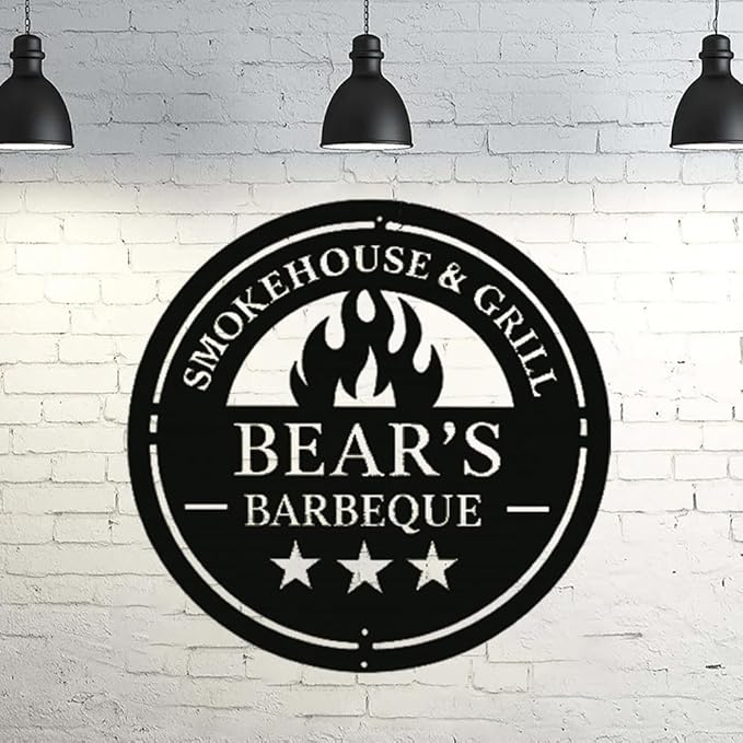 Custom Smokehouse and Grill Metal Sign , Personalized Barbeque Wall Art for Backyard, Outdoor Kitchen, Patio, Man Cave , BBQ Grill Sign, Rustic Bar Decor, Unique Housewarming Gift for Dad, Grandpa, Husband