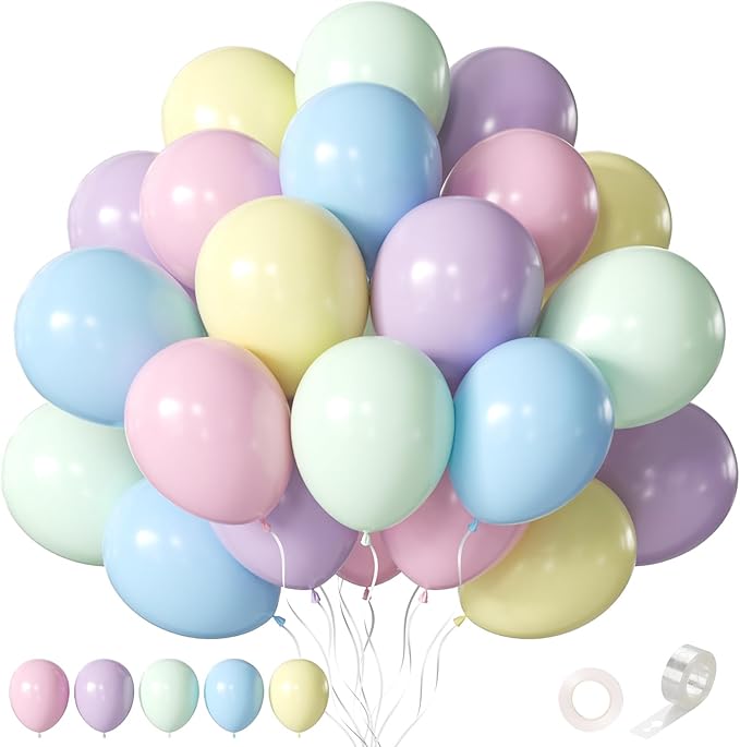 Pastel Balloons, 60 Pack 12 inch Latex Party Balloons Helium Multicolor Macaron Balloons for Pastel Rainbow Birthday Party Decorations Bridal Shower Wedding Decoration