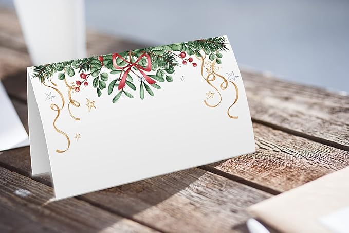 FZ-a100 Christmas Food Tent Labels (25 pack) - Table Place Cards for Banquet, Buffet Food Label, Christmas Party