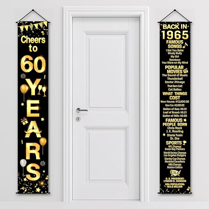 60th Birthday Party Anniversary Decorations Cheers to 60 Years Banner Party Decorations Welcome Porch Sign for Years Birthday Supplies (60th-1965)