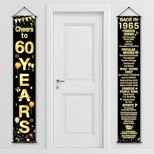 60th Birthday Party Anniversary Decorations Cheers to 60 Years Banner Party Decorations Welcome Porch Sign for Years Birthday Supplies (60th-1965)