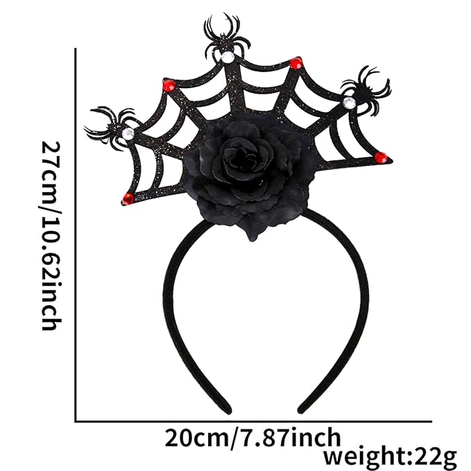 Halloween Headbands, Black Spider Web Hairband Halloween Accessories for Cosplay Woman Man (Flower Red)
