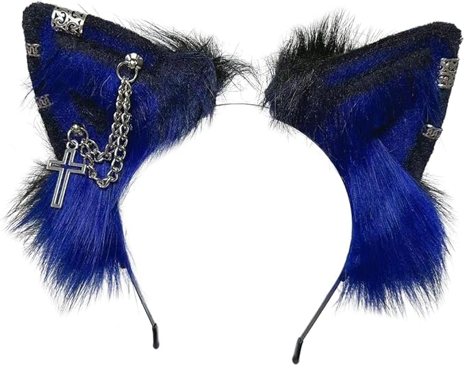 Wolf Ears Tail Set Fox Wolf Headbands Clips Fluffy Cosplay Costumes, Gothic Punk Accessories for Halloween