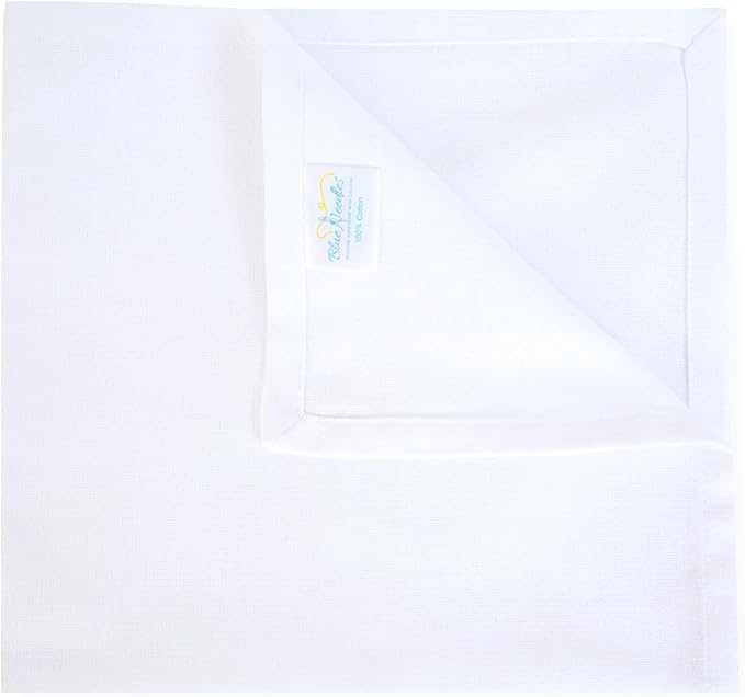 Blue Needles Solid Cloth Napkins Set of 6 White 100% Cotton Dinner Napkins 18x18 inches - Soft, Reusable, Absorbent & Washable Fall Thanksgiving Linen, Ideal for Events, Parties & Everyday Use