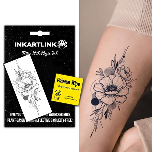 INKARTLINK Women's Semi-Permanent Floral Temporary Tattoos - Adult Art Design, Cruelty-Free, Waterproof, Non-Reflective (Flower 19)