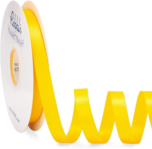Ribbli Maize Yellow Satin Ribbon Double Faced Satin 1/2 inch x Continuous 50 Yards-Yellow Ribbon for Gift Wrapping Crafts Wedding Decoration Bows Bouquet Floral Arrangement