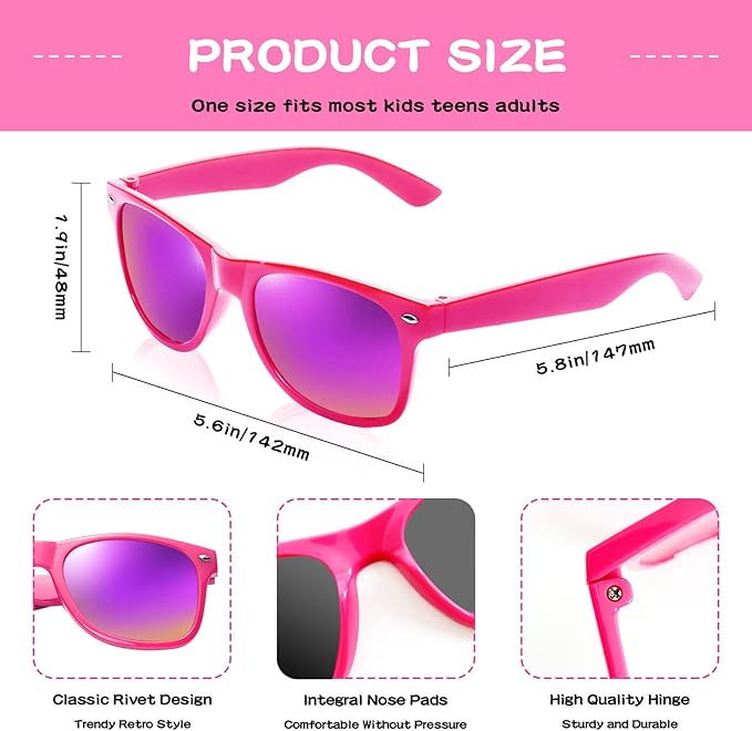 12/24 Pack Wholesale Retro Neon Colors Party Favor Supplies Unisex Sunglasses Bulk for Adults Teens, UV400 Protection