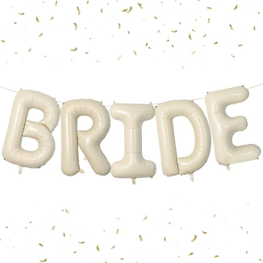 Biapian 40 Inch BRIDE Letter Balloons, Big Cream BRIDE Foil Balloons, 5 Pcs Giant Foil Large Aluminum Balloon Helium for Wedding Bridal Shower Anniversary Engagement Bachelorette Party Decoration