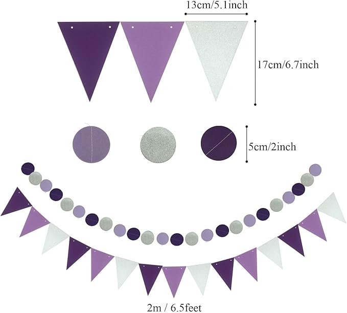ZERODECO Party Decorations, Purple Confetti Balloons Decorative Folding Fans Paper Pompoms Triangle Bunting Flags Garlands for graduation Wedding Birthday Baby Shower Mermaid Party Decorations