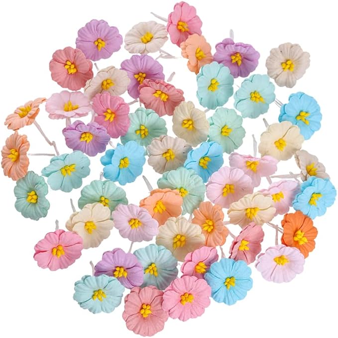 Artificial Handmade Lovely Blossom Mulberry Paper Craft Flowers, Scrapbooking 50 Pcs (Pastels Tone)
