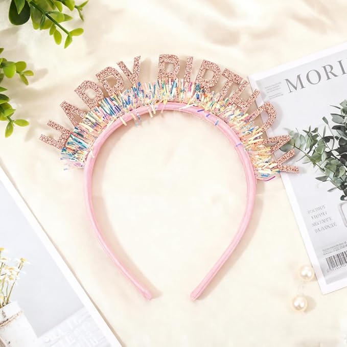 Birthday Headband Tiara, Happy Birthday Headband Tiara Accessories for Women, Rose Gold Tiaras Crown Accessories Decorations Party Favors for Girl Princess