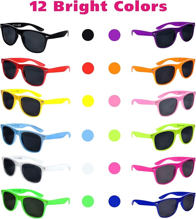 36 Pack 12 Color Neon Sunglasses Party Favors,80’s Retro Style Perfect Colorful Novelty Sun glasses Set for Birthday Party Supplies,Beach,Party Toys,Goody Bag Favors for Boys Girls Teens Adults