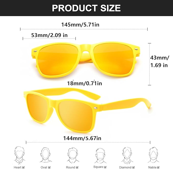 Fsmiling Yellow Sunglasses Bulk Adult Party Sunglasses 80s Sunglasses Pack for Men Women Easter Party Favors-10Pack