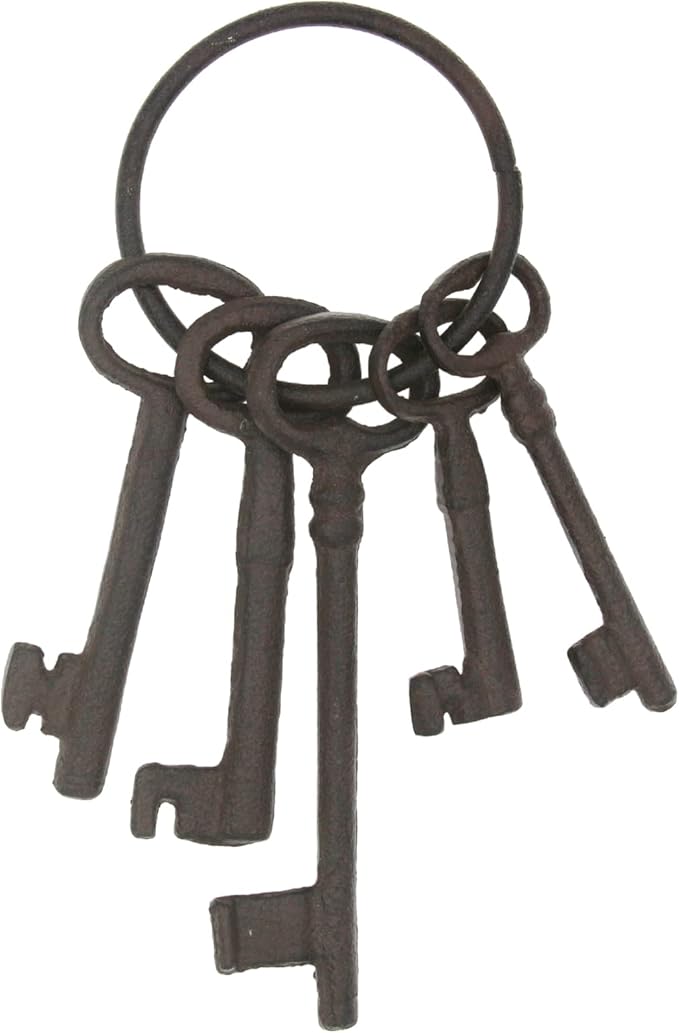 Hananona Vintage Cast Iron Skeleton Key Ring Antique Pirate Treasure Chest Keys Set For Home Decor, Halloween Costume Prop