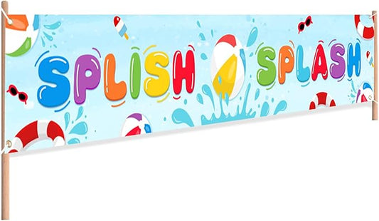 Pool Party Splish Splash Banner, Summer Pool Splish Splash Theme Outdoor Hanging Yard Sign Decor, Splish Splash Party Baby Shower Holiday Supplies (Splish Splash)