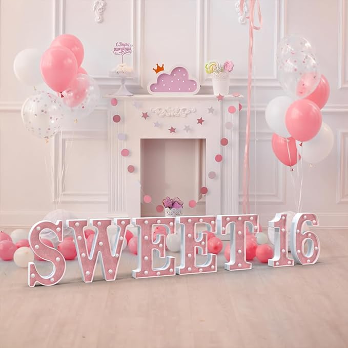 Marquee Numbers Light up LED, Pink Glitter Plastic Numbers Sign, Night Light Decor for Graduation Engagement Wedding Baby Shower Birthday