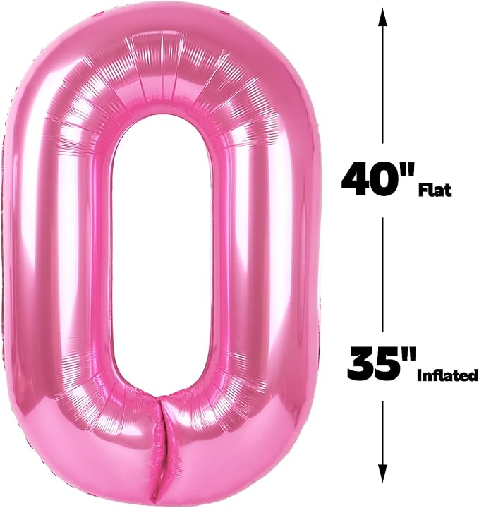 Pink 40 Inch 0 Number Balloons, 0 Decorations for 10 20 30 40 50 60 70 80 90 100Birthday, Foil Giant Birthday Graduations Anniversary Party Balloons