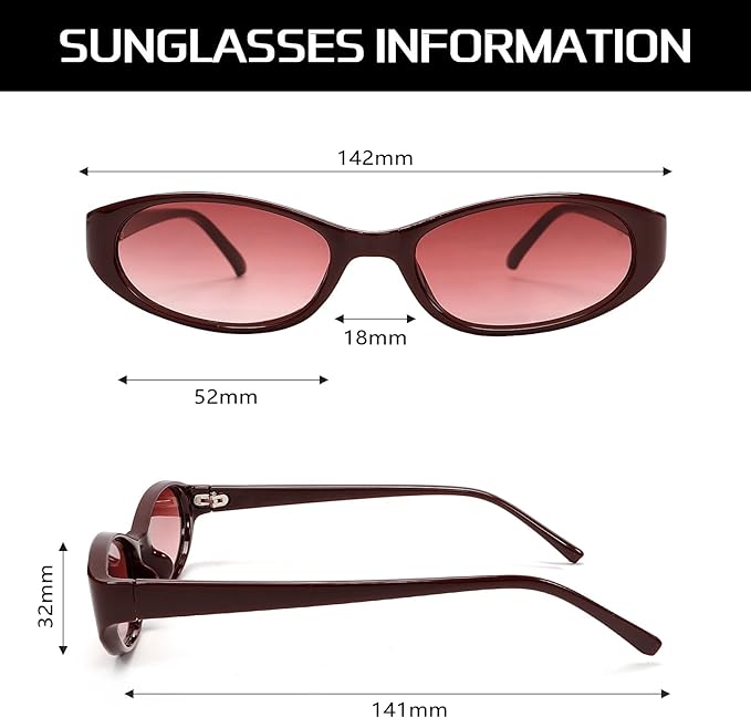 Retro Oval Sunglasses for Women Chic Cat Eye 90s Sunnies Lightweight Narrow Shades Trendy UV protection Sun Glasses