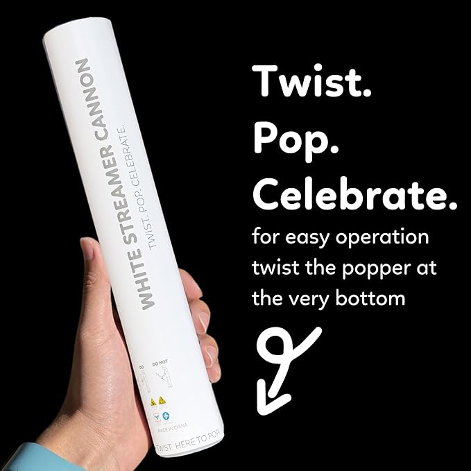 2 Pack Steamer Cannon Confetti Poppers | Biodegradable White Streamers | TUR Party Supplies | Launches Up to 25ft | Giant (12 in) | Party Poppers for Graduation, Birthdays, Weddings, and Memorial Day