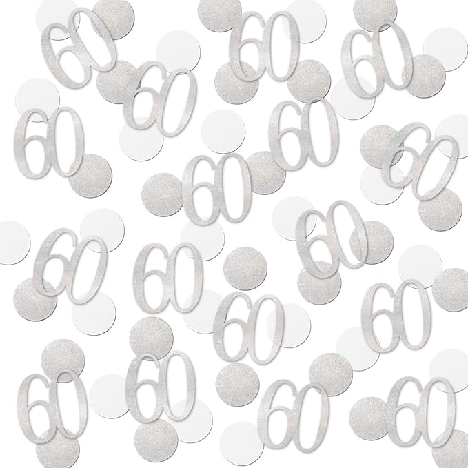 Silver Glitter 60 Confetti, 60th Birthday Number Confetti, 200pcs Anniversary Party Table Decoration Supplies