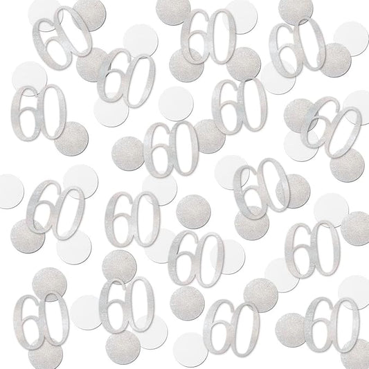 Silver Glitter 60 Confetti, 60th Birthday Number Confetti, 200pcs Anniversary Party Table Decoration Supplies