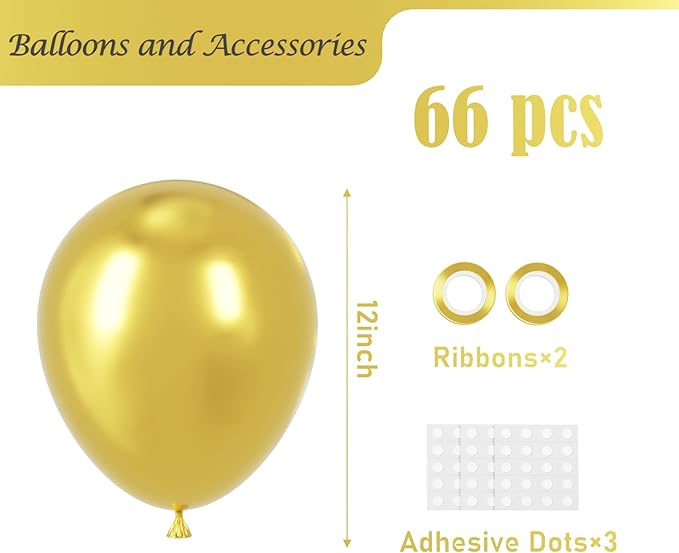 Metallic Gold Balloons, 66pack 12inch Chrome Gold Latex Party Balloons for Graduation, Wedding, New Year, Birthday, Baby Shower, Anniversary Party Decorations